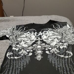 Savage Black Tee with White and Gray Skull Design